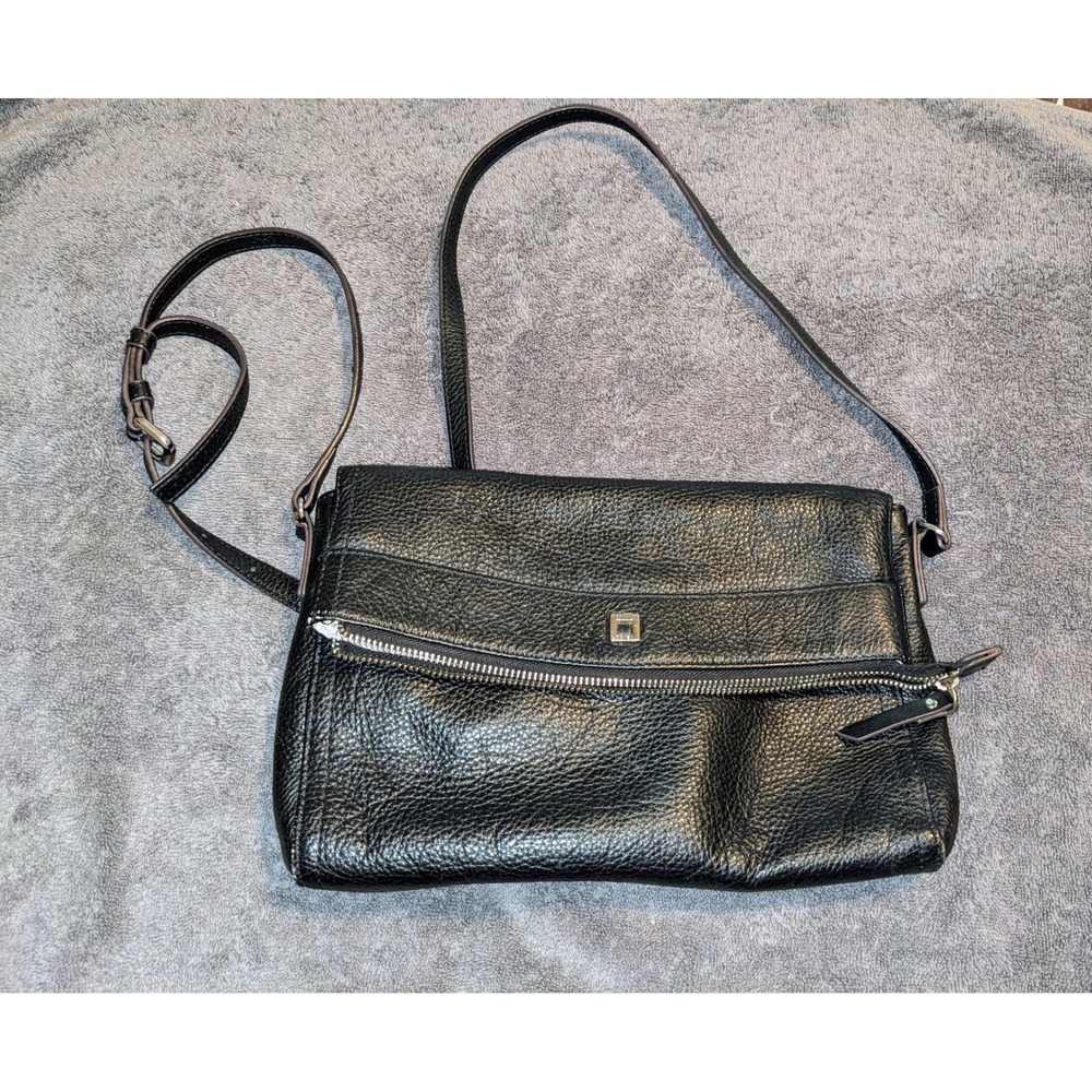 Lodis Nadia Leather Crossbody Bag Flap Zipper‎ Pocket Shoulder Bag Black